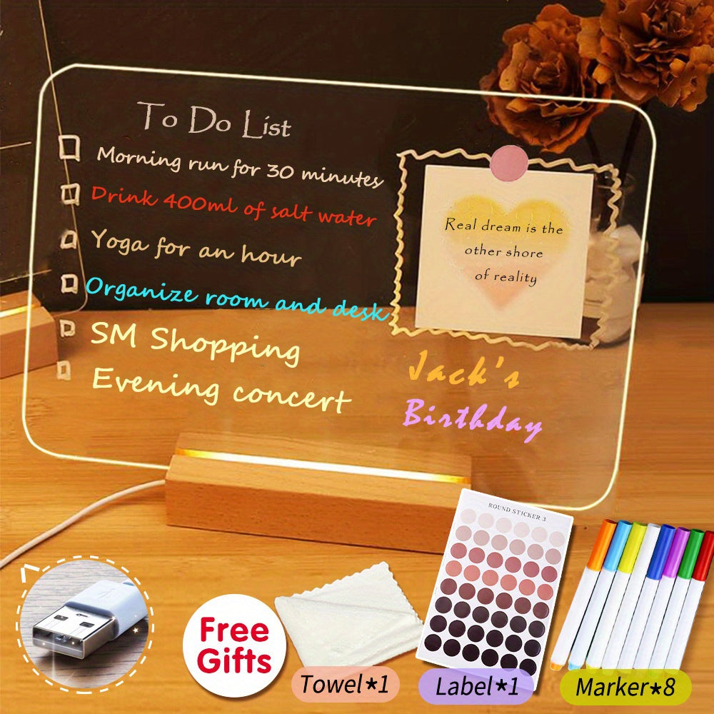 LED Acrylic Desk Organizer & Writing Board – USB Powered Memo Planner