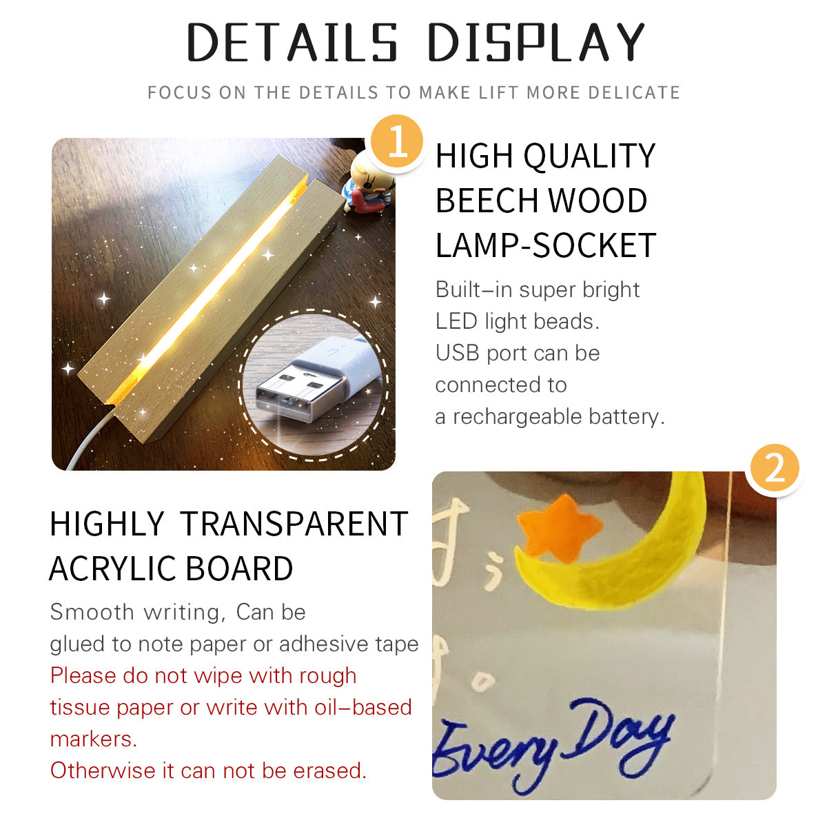LED Acrylic Desk Organizer & Writing Board – USB Powered Memo Planner
