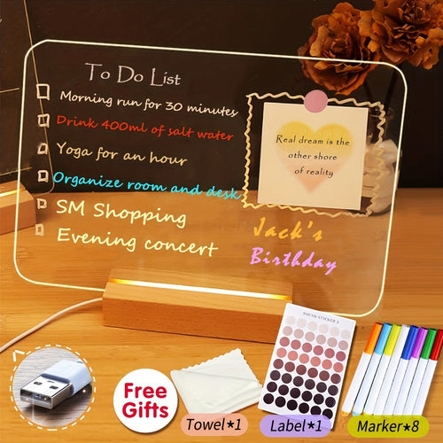 LED Acrylic Desk Organizer & Writing Board – USB Powered Memo Planner