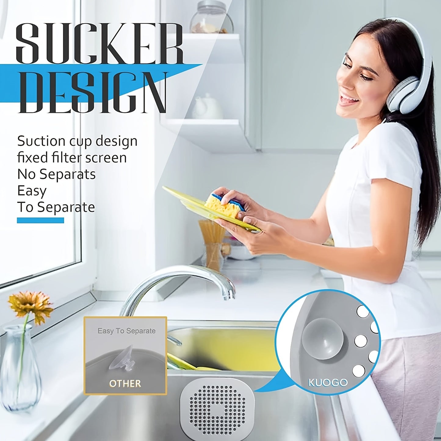 Silicone Drain Protector for Bathroom & Kitchen — Anti-Clog Hair Catcher for Shower, Sink & Bathtub, Non-Slip Easy Clean Filter (1pc or 4pcs)