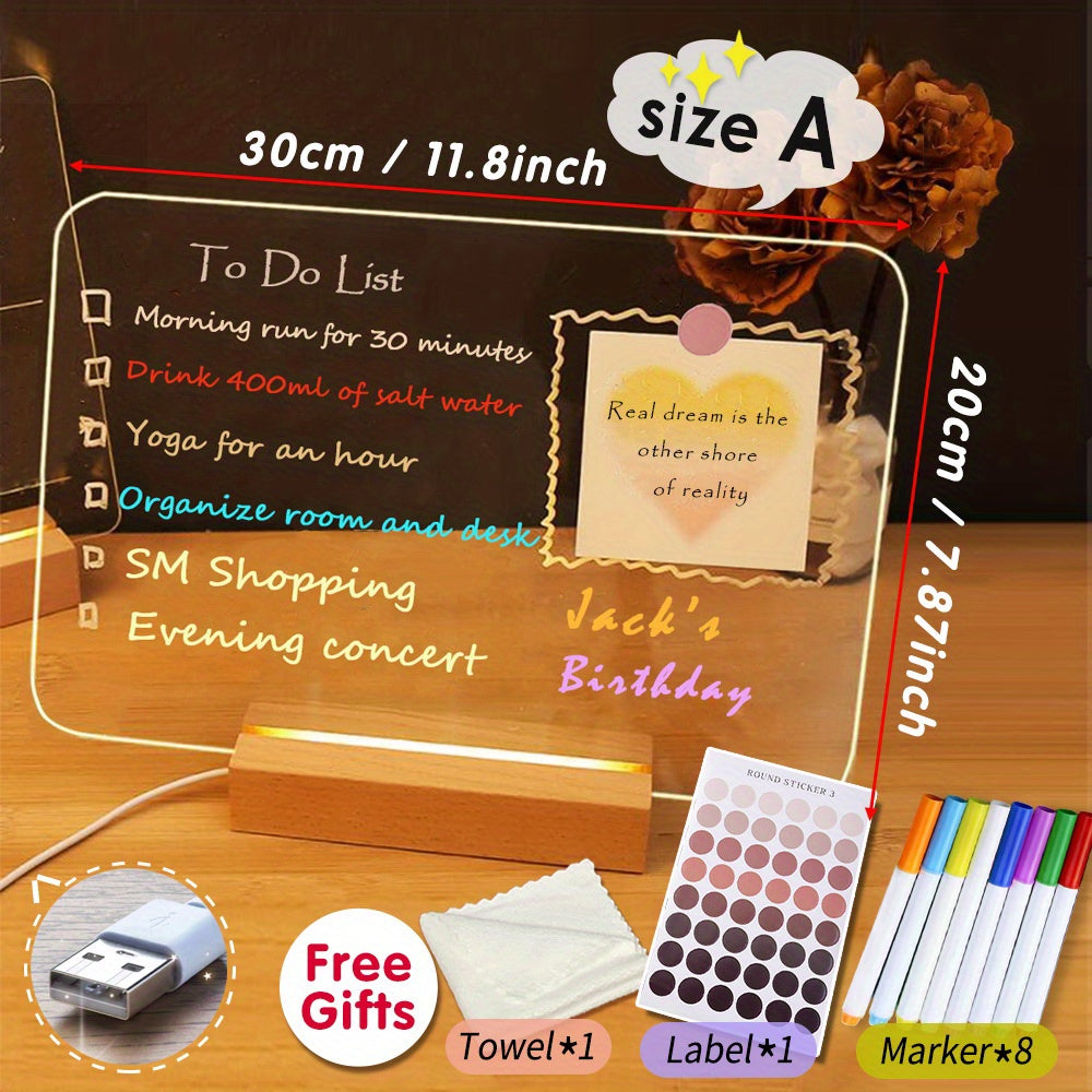 LED Acrylic Desk Organizer & Writing Board – USB Powered Memo Planner