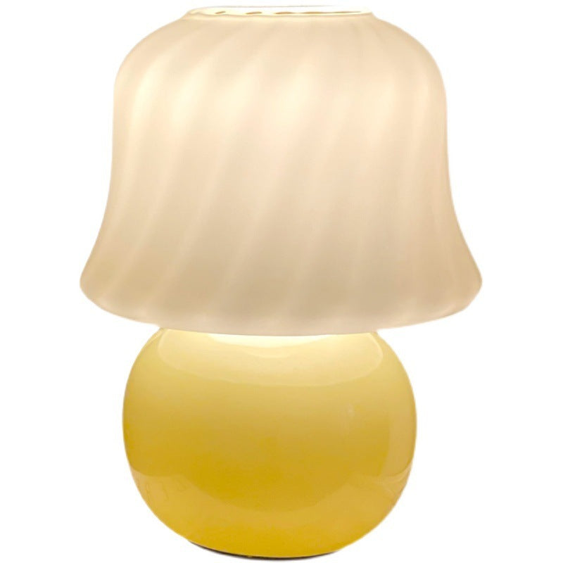 French Cream Handmade Glass Mushroom Lamp
