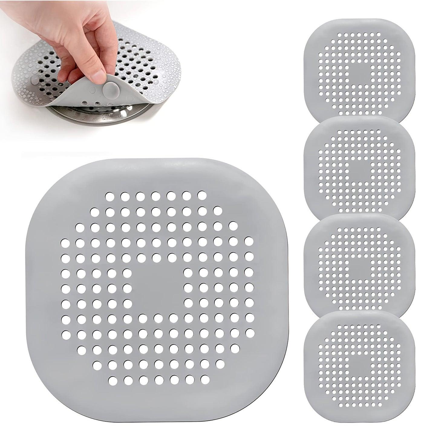 Silicone Drain Protector for Bathroom & Kitchen — Anti-Clog Hair Catcher for Shower, Sink & Bathtub, Non-Slip Easy Clean Filter (1pc or 4pcs)
