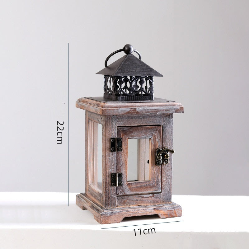 Vintage Wooden & Iron Glass Candle Holder