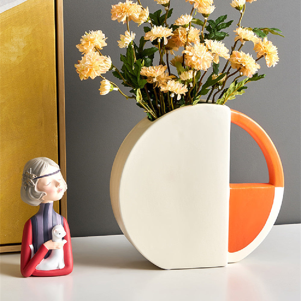 Modern Light Luxury Ceramic Vase – Orange & White