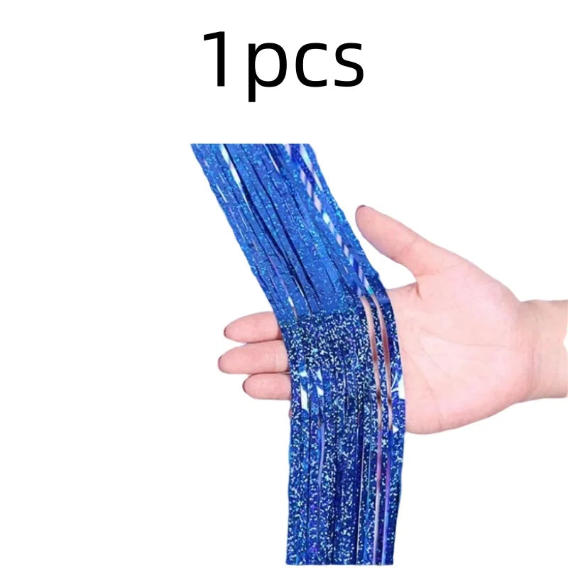 2 Pack Glitter Tinsel Fringe Curtains – Metallic Foil Party Backdrop for Birthday, Wedding & Anniversary Decorations