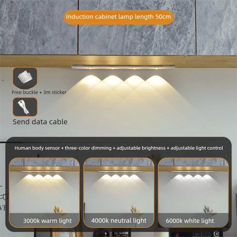Wireless Ultra-Thin Motion Sensor LED Cabinet Light – USB Rechargeable, Dimmable, 3 Colors