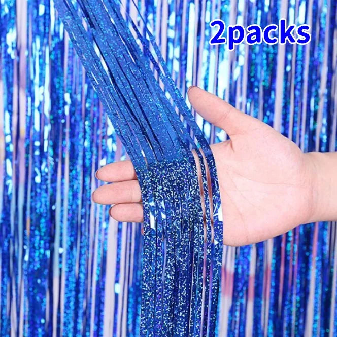 2 Pack Glitter Tinsel Fringe Curtains – Metallic Foil Party Backdrop for Birthday, Wedding & Anniversary Decorations