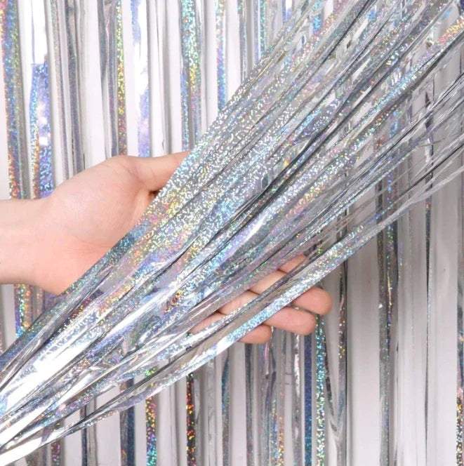 2 Pack Glitter Tinsel Fringe Curtains – Metallic Foil Party Backdrop for Birthday, Wedding & Anniversary Decorations