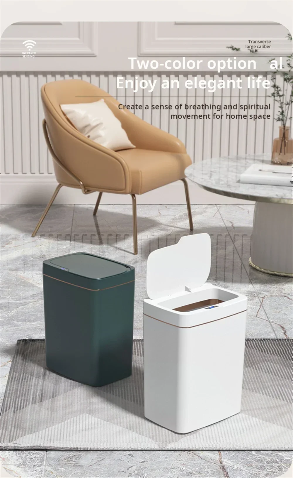 15L Smart Touchless Trash Can – Automatic Sensor, Waterproof & Odorless