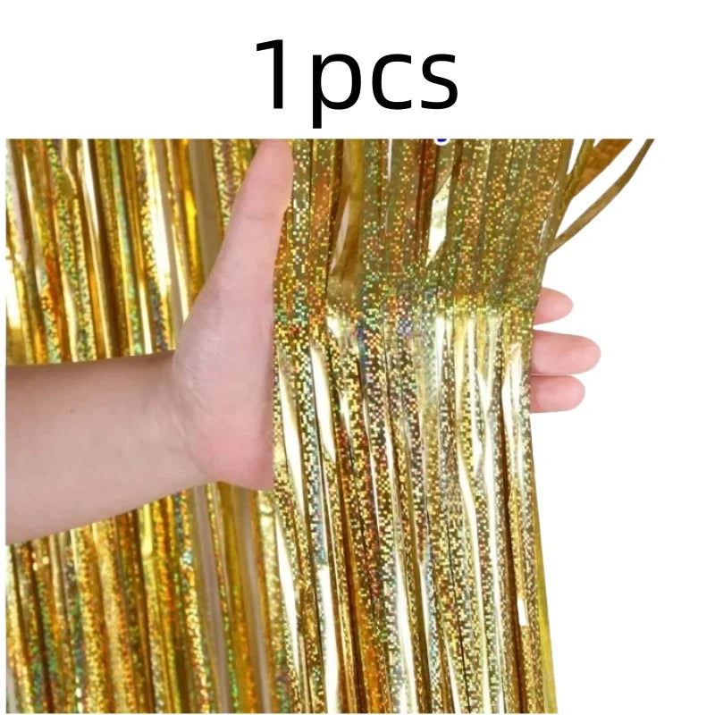 2 Pack Glitter Tinsel Fringe Curtains – Metallic Foil Party Backdrop for Birthday, Wedding & Anniversary Decorations