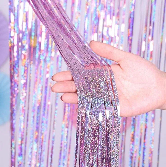 2 Pack Glitter Tinsel Fringe Curtains – Metallic Foil Party Backdrop for Birthday, Wedding & Anniversary Decorations