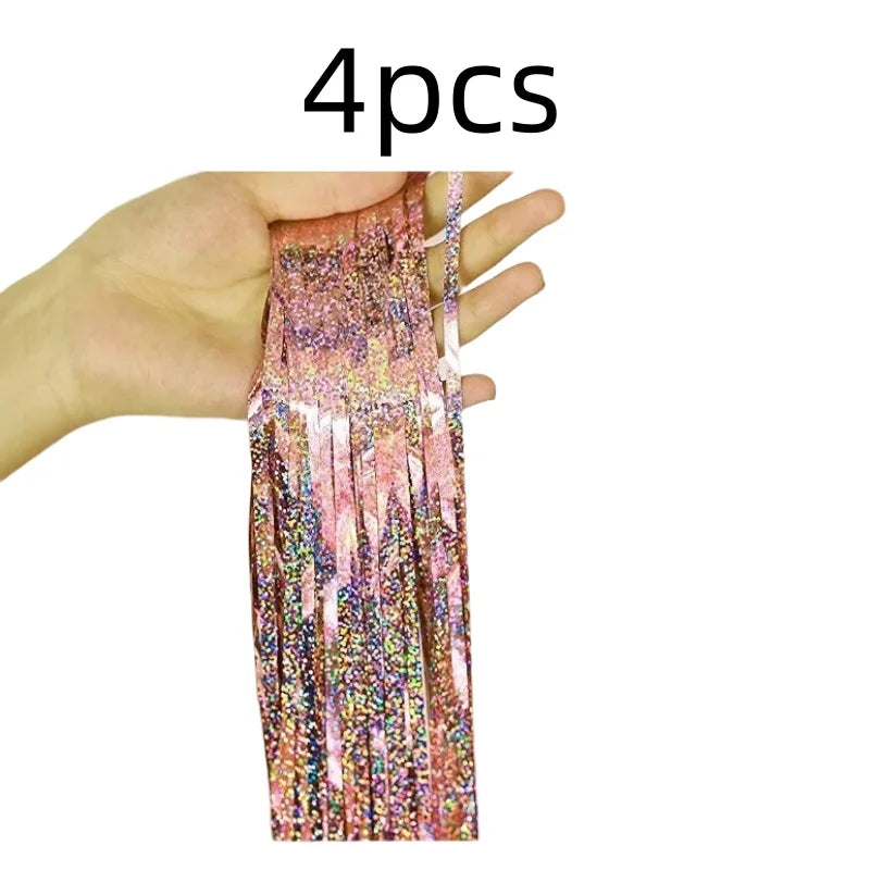 2 Pack Glitter Tinsel Fringe Curtains – Metallic Foil Party Backdrop for Birthday, Wedding & Anniversary Decorations
