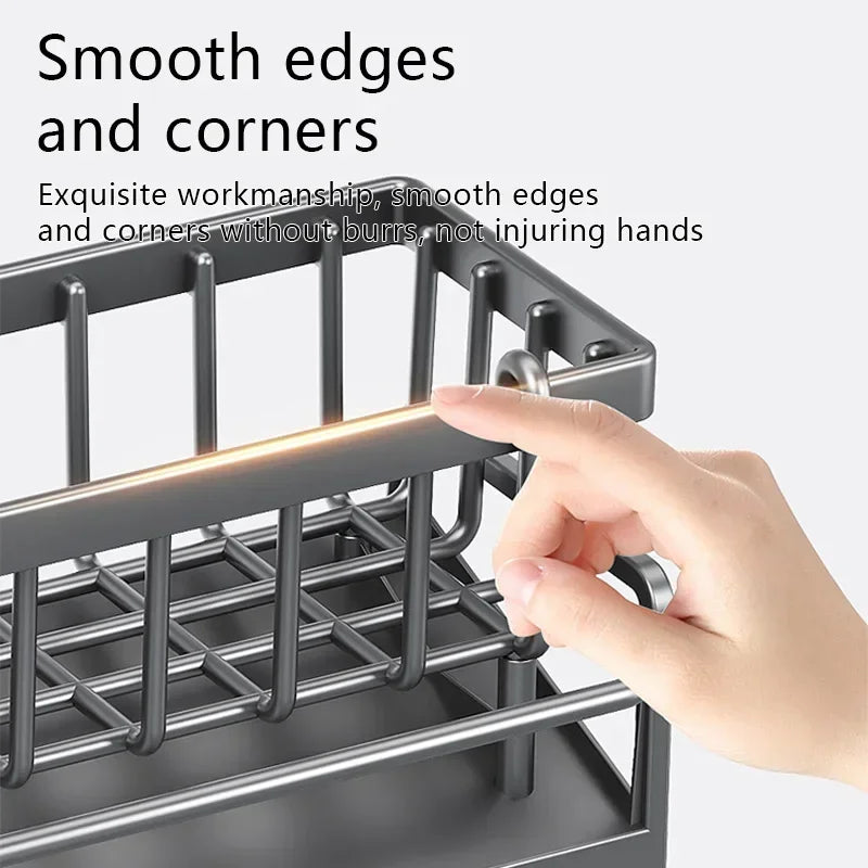 Multi-Functional Kitchen Sponge Rack – Countertop Sink Organizer for Sponges, Dish Soap & Rags