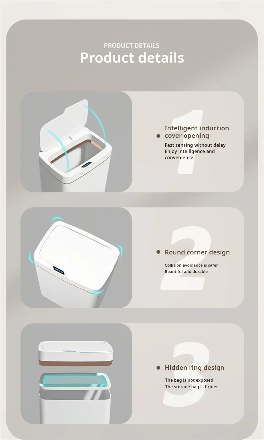 15L Smart Touchless Trash Can – Automatic Sensor, Waterproof & Odorless