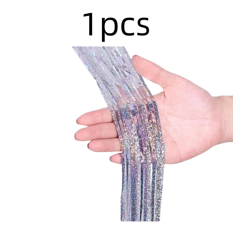 2 Pack Glitter Tinsel Fringe Curtains – Metallic Foil Party Backdrop for Birthday, Wedding & Anniversary Decorations