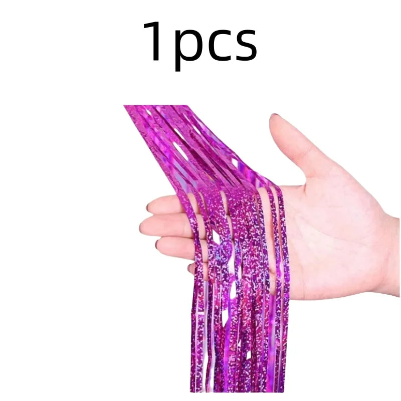 2 Pack Glitter Tinsel Fringe Curtains – Metallic Foil Party Backdrop for Birthday, Wedding & Anniversary Decorations