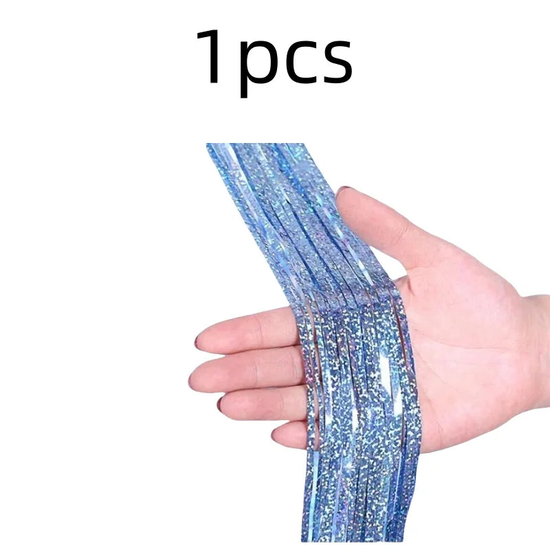 2 Pack Glitter Tinsel Fringe Curtains – Metallic Foil Party Backdrop for Birthday, Wedding & Anniversary Decorations