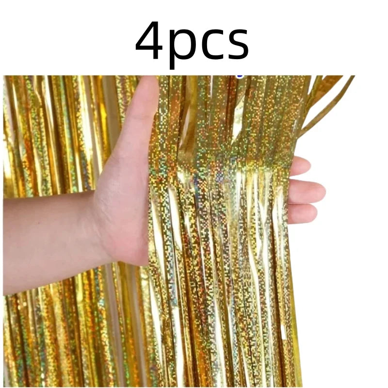 2 Pack Glitter Tinsel Fringe Curtains – Metallic Foil Party Backdrop for Birthday, Wedding & Anniversary Decorations
