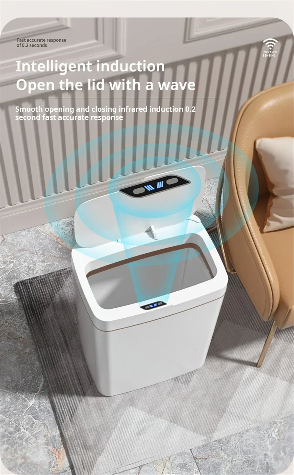 15L Smart Touchless Trash Can – Automatic Sensor, Waterproof & Odorless