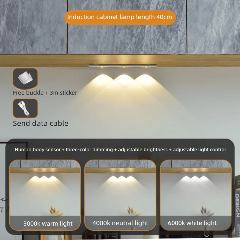 Wireless Ultra-Thin Motion Sensor LED Cabinet Light – USB Rechargeable, Dimmable, 3 Colors