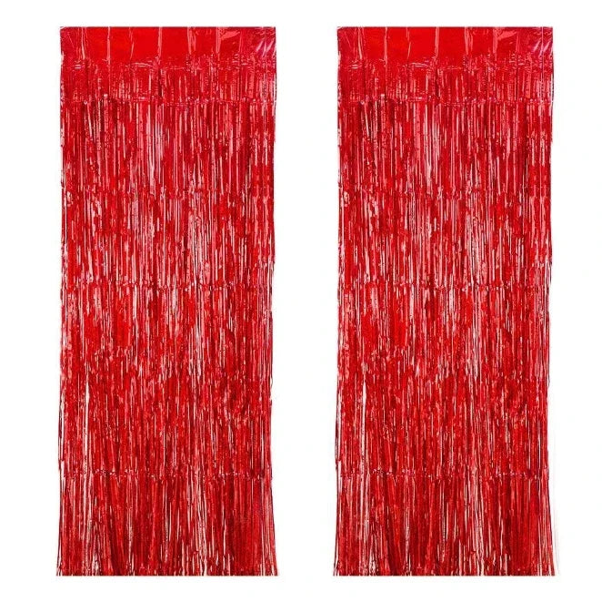 2 Pack Glitter Tinsel Fringe Curtains – Metallic Foil Party Backdrop for Birthday, Wedding & Anniversary Decorations