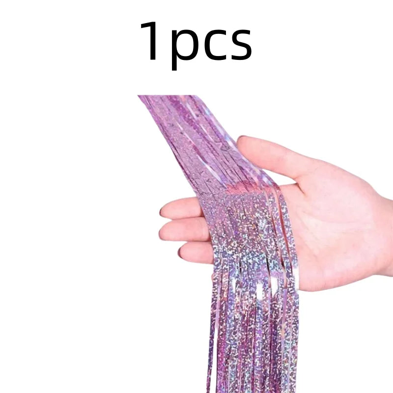 2 Pack Glitter Tinsel Fringe Curtains – Metallic Foil Party Backdrop for Birthday, Wedding & Anniversary Decorations