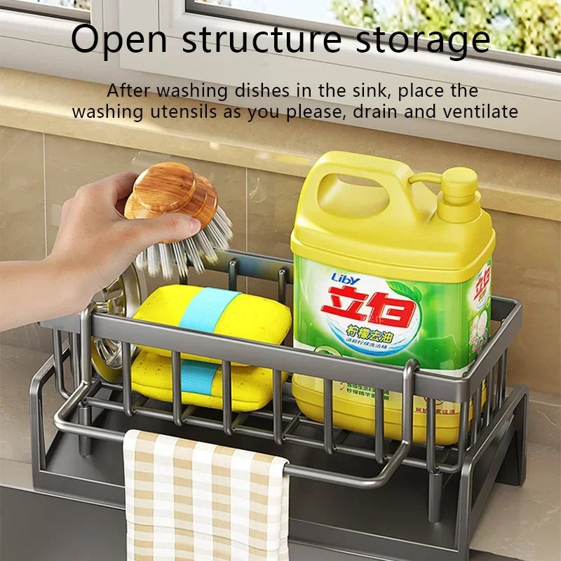 Multi-Functional Kitchen Sponge Rack – Countertop Sink Organizer for Sponges, Dish Soap & Rags