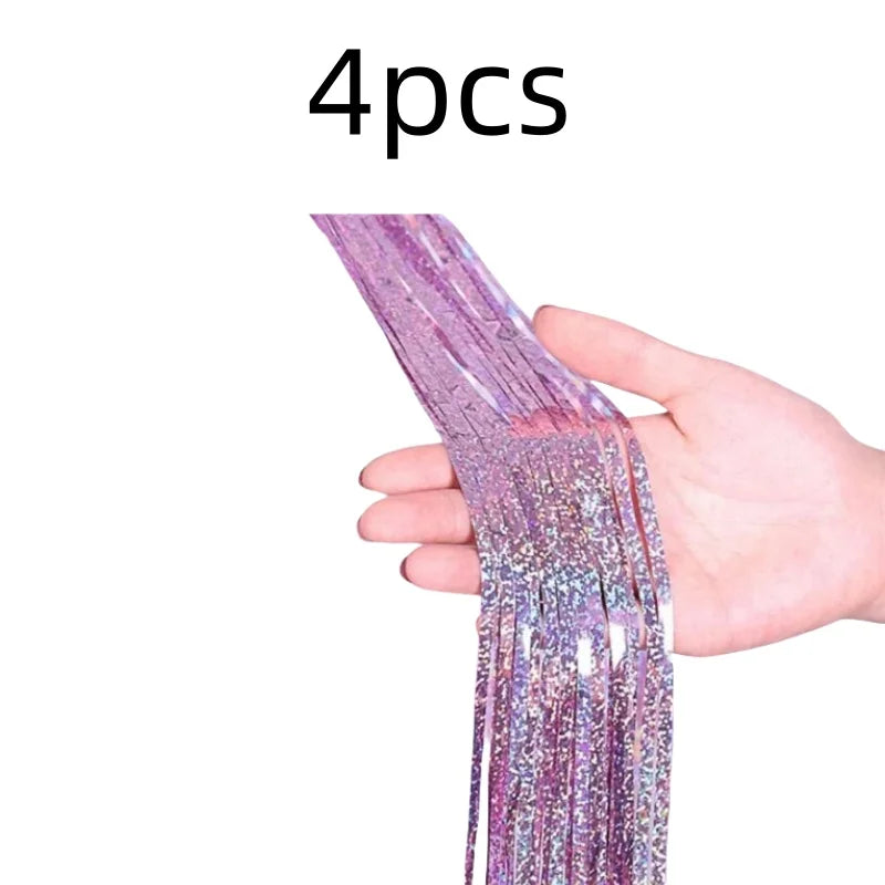 2 Pack Glitter Tinsel Fringe Curtains – Metallic Foil Party Backdrop for Birthday, Wedding & Anniversary Decorations