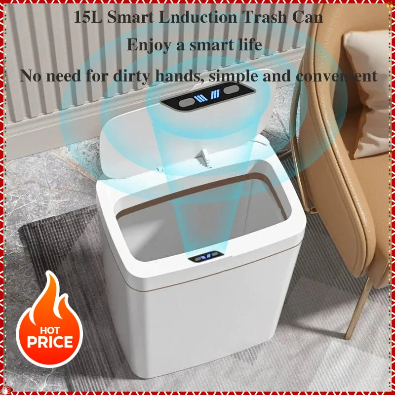 15L Smart Touchless Trash Can – Automatic Sensor, Waterproof & Odorless