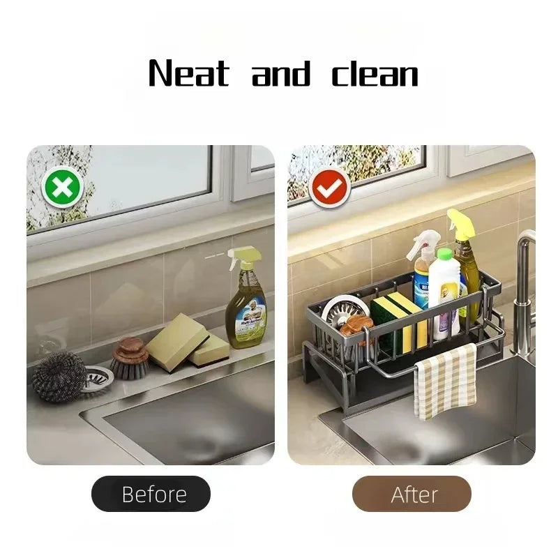 Multi-Functional Kitchen Sponge Rack – Countertop Sink Organizer for Sponges, Dish Soap & Rags