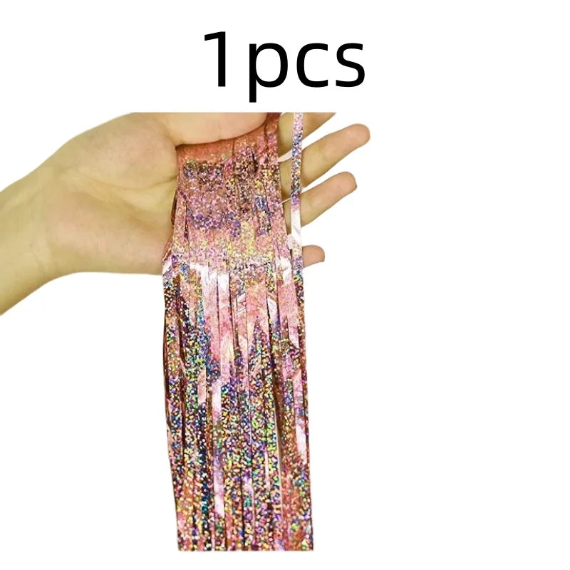 2 Pack Glitter Tinsel Fringe Curtains – Metallic Foil Party Backdrop for Birthday, Wedding & Anniversary Decorations