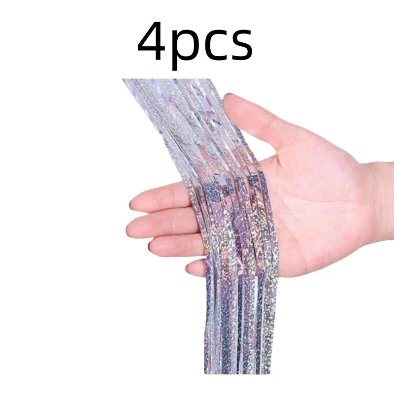 2 Pack Glitter Tinsel Fringe Curtains – Metallic Foil Party Backdrop for Birthday, Wedding & Anniversary Decorations