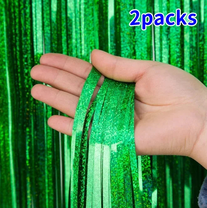 2 Pack Glitter Tinsel Fringe Curtains – Metallic Foil Party Backdrop for Birthday, Wedding & Anniversary Decorations