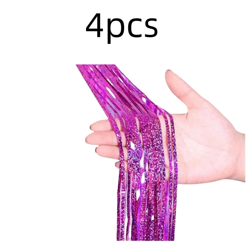 2 Pack Glitter Tinsel Fringe Curtains – Metallic Foil Party Backdrop for Birthday, Wedding & Anniversary Decorations