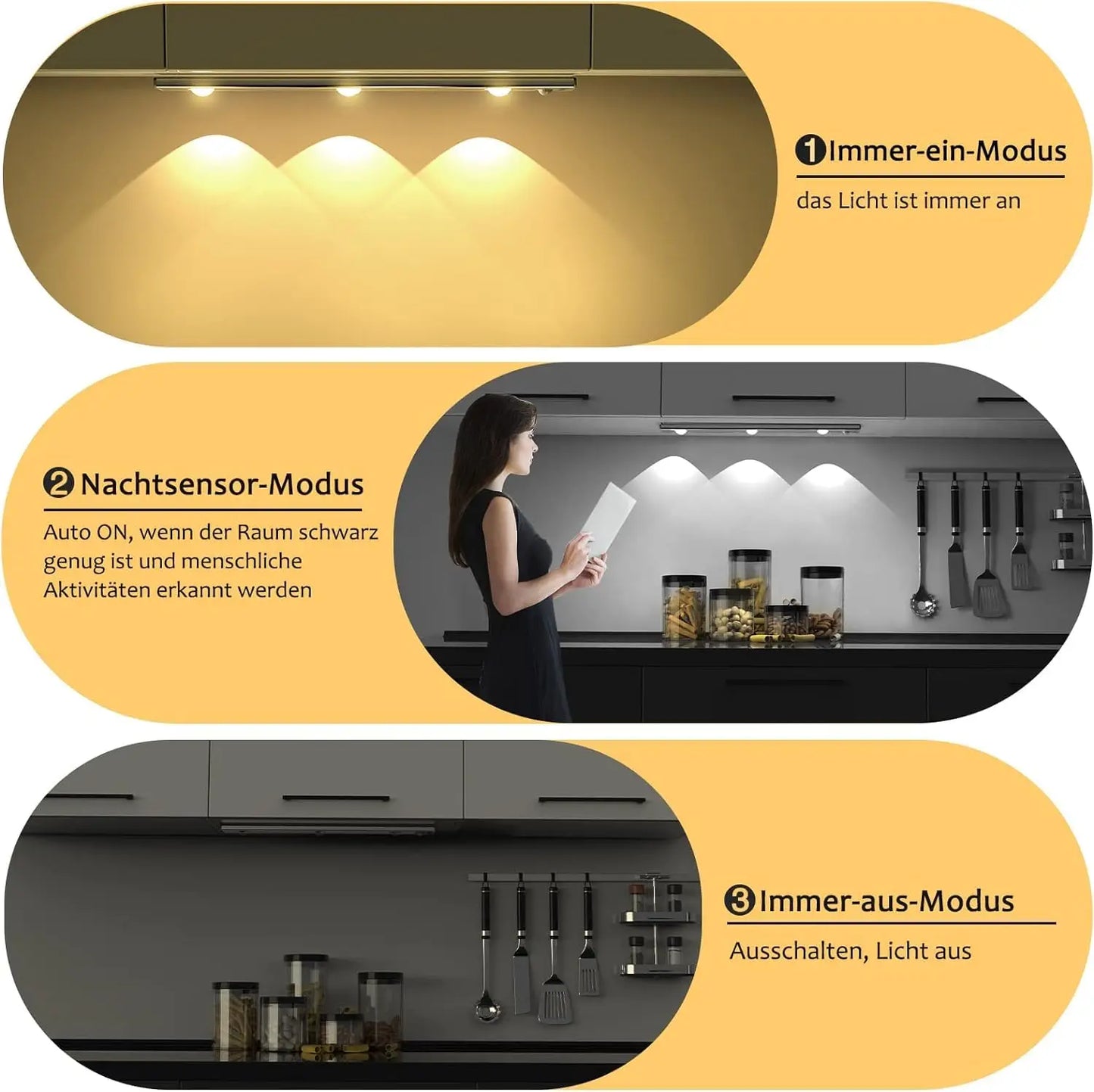 Wireless Ultra-Thin Motion Sensor LED Cabinet Light – USB Rechargeable, Dimmable, 3 Colors