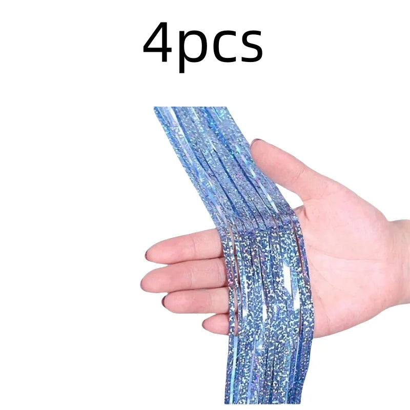 2 Pack Glitter Tinsel Fringe Curtains – Metallic Foil Party Backdrop for Birthday, Wedding & Anniversary Decorations