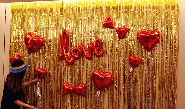 2 Pack Glitter Tinsel Fringe Curtains – Metallic Foil Party Backdrop for Birthday, Wedding & Anniversary Decorations