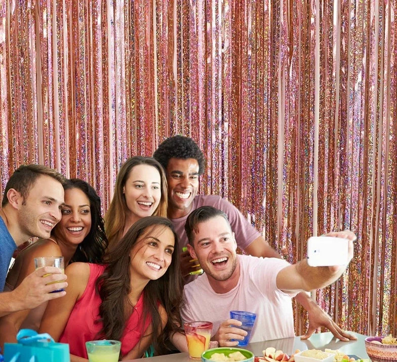 2 Pack Glitter Tinsel Fringe Curtains – Metallic Foil Party Backdrop for Birthday, Wedding & Anniversary Decorations