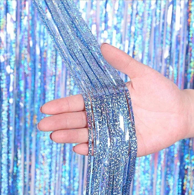 2 Pack Glitter Tinsel Fringe Curtains – Metallic Foil Party Backdrop for Birthday, Wedding & Anniversary Decorations