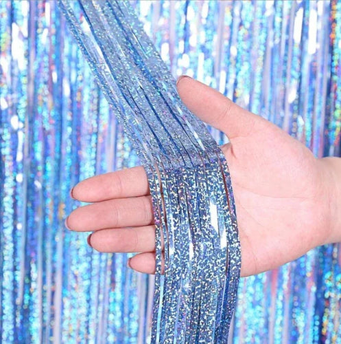 2 Pack Glitter Tinsel Fringe Curtains – Metallic Foil Party Backdrop for Birthday, Wedding & Anniversary Decorations