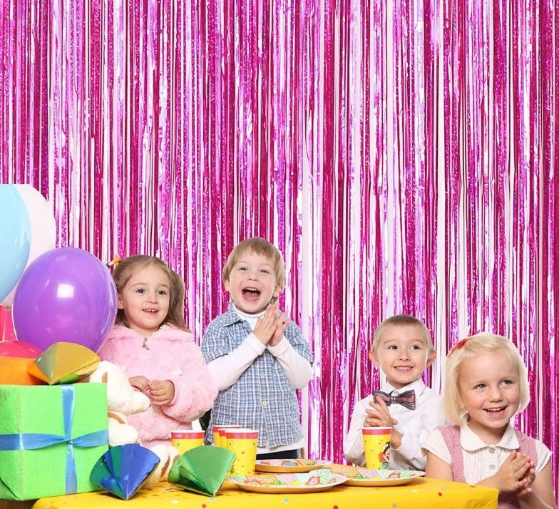2 Pack Glitter Tinsel Fringe Curtains – Metallic Foil Party Backdrop for Birthday, Wedding & Anniversary Decorations
