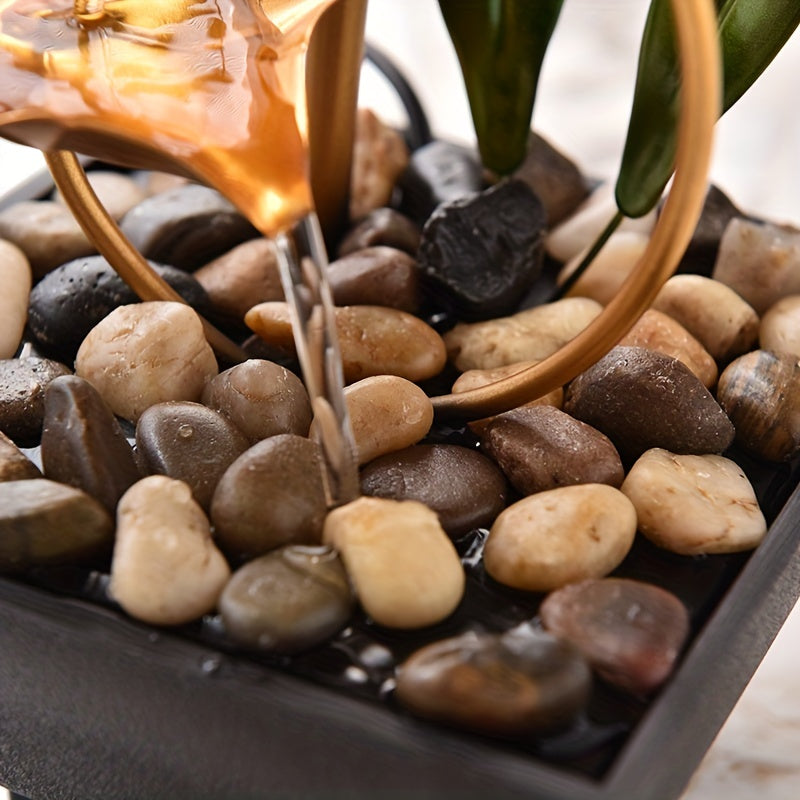 Serene Mini Tabletop Fountain – LED Light, Flowing Waterfall, Natural River Stones