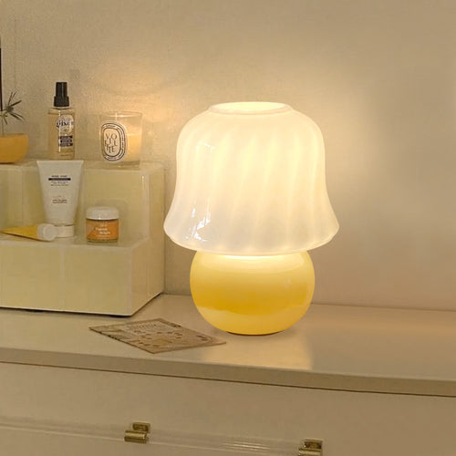 French Cream Handmade Glass Mushroom Lamp