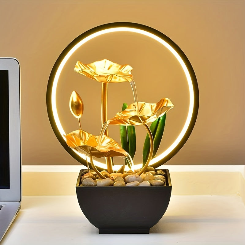 Serene Mini Tabletop Fountain – LED Light, Flowing Waterfall, Natural River Stones