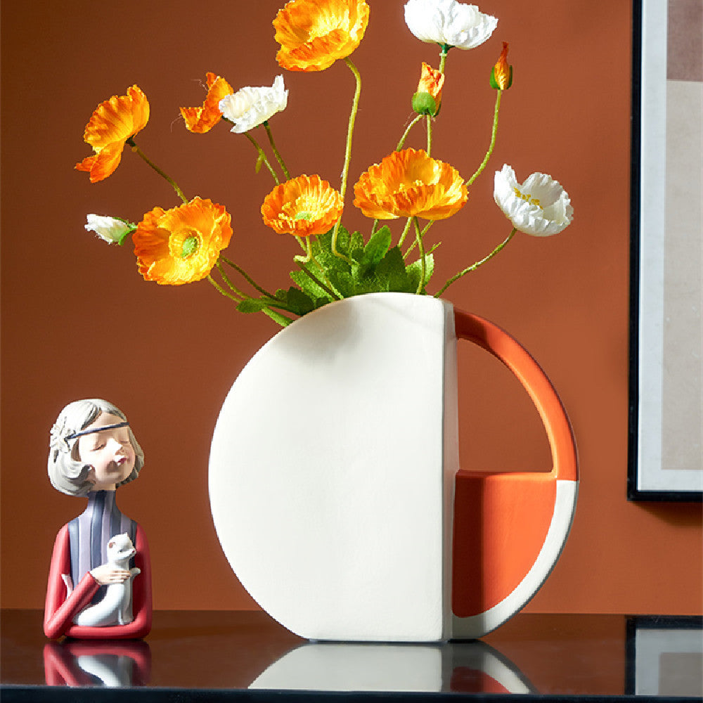 Modern Light Luxury Ceramic Vase – Orange & White