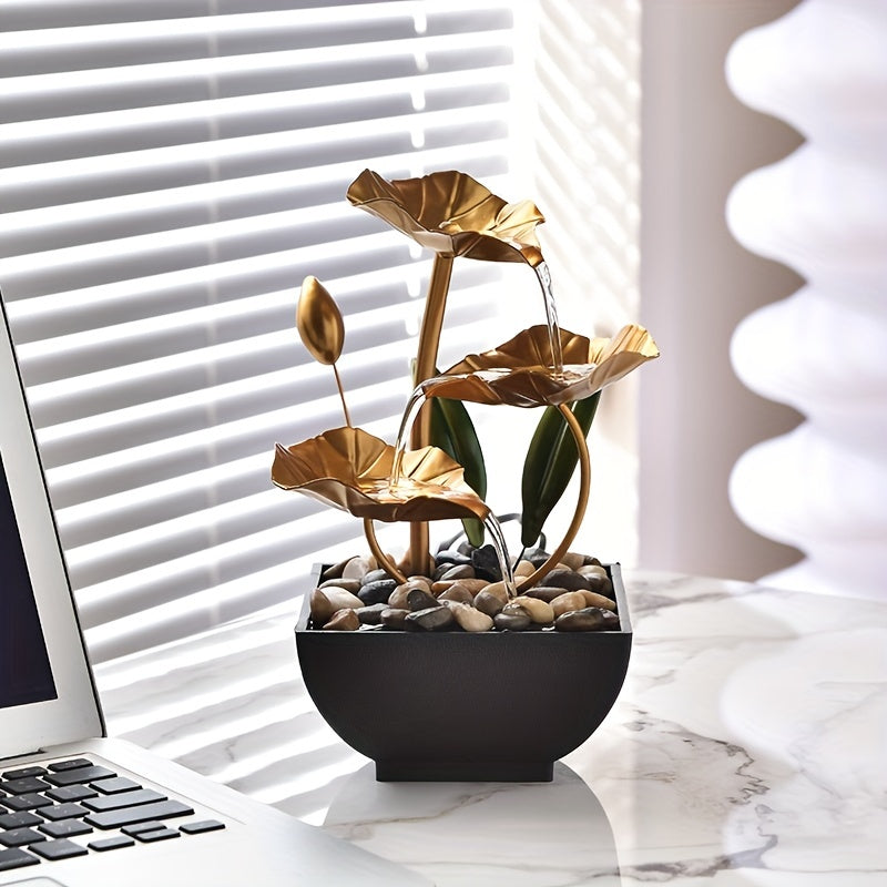 Serene Mini Tabletop Fountain – LED Light, Flowing Waterfall, Natural River Stones