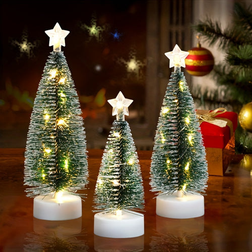 3pcs LED Christmas Tree Set – Small, Medium & Large Light-Up Trees with Copper Wire LED Lights – Holiday Home Decoration