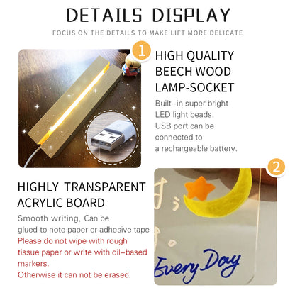 LED Acrylic Desk Organizer & Writing Board – USB Powered Memo Planner