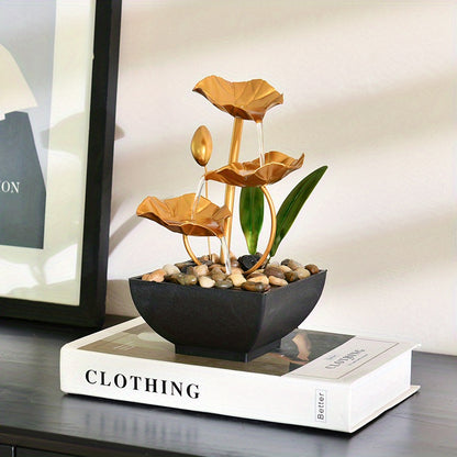 Serene Mini Tabletop Fountain – LED Light, Flowing Waterfall, Natural River Stones